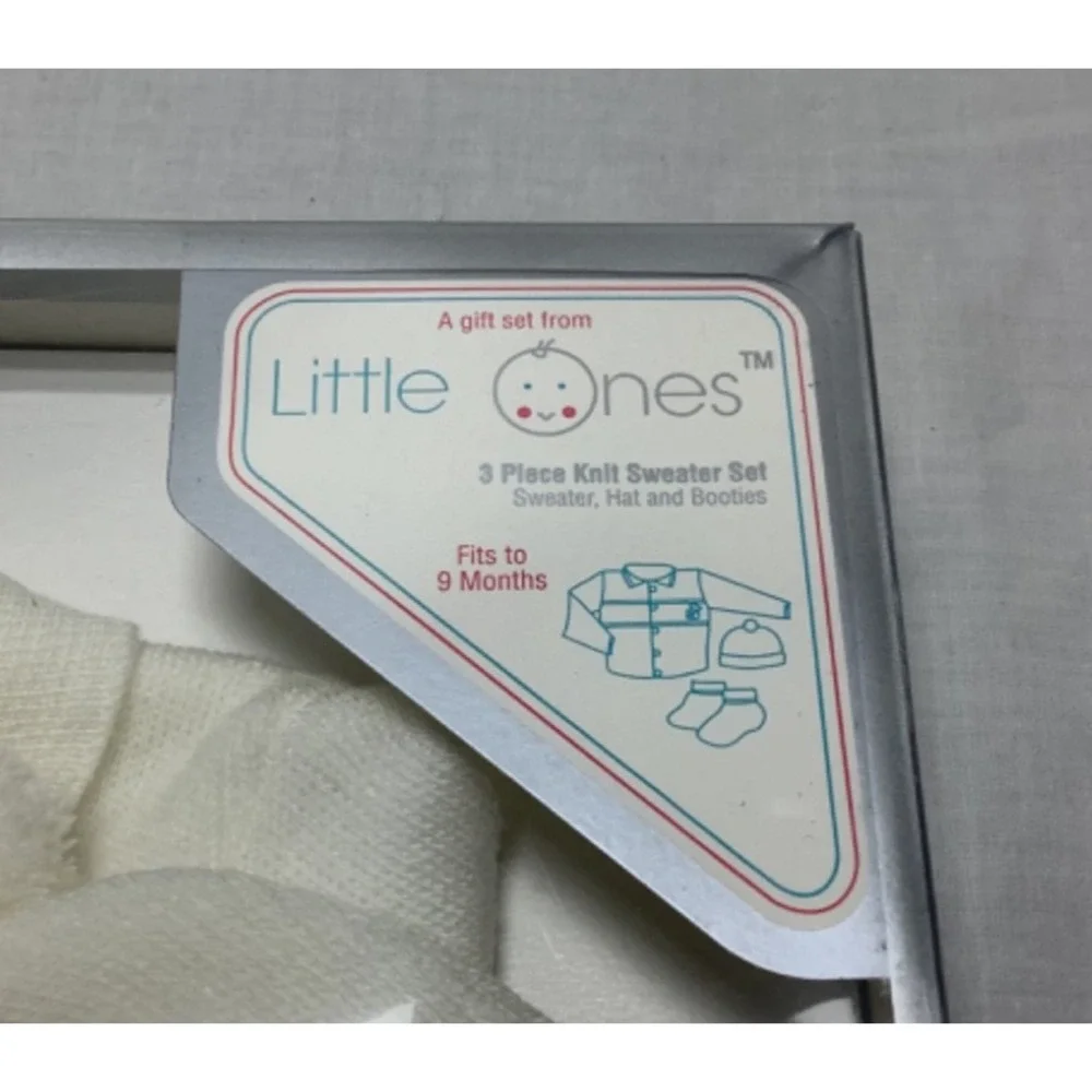 Little Ones 3-Piece Knit Sweater Set for Newborn Baby Solid White Baptism Vtg
